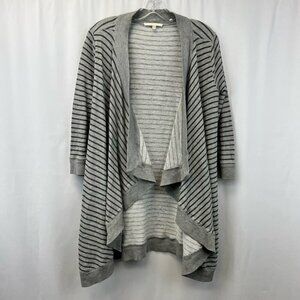 Soft Joie Womens Cardigan Sweater Gray Striped Long Sleeve Open Front Neckline S